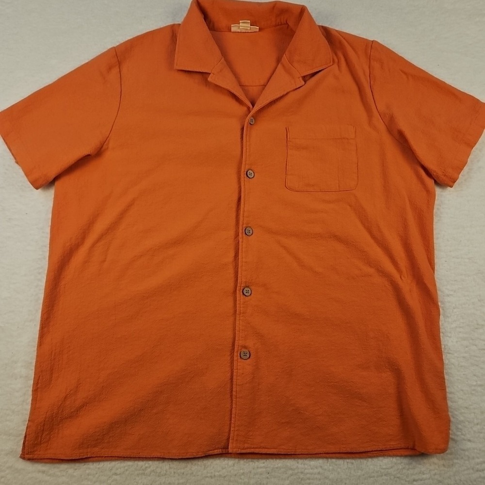 KS Island Button Shirt Mens Sz 2XL Big Coral Short Sleeve Pocket Geometric Print